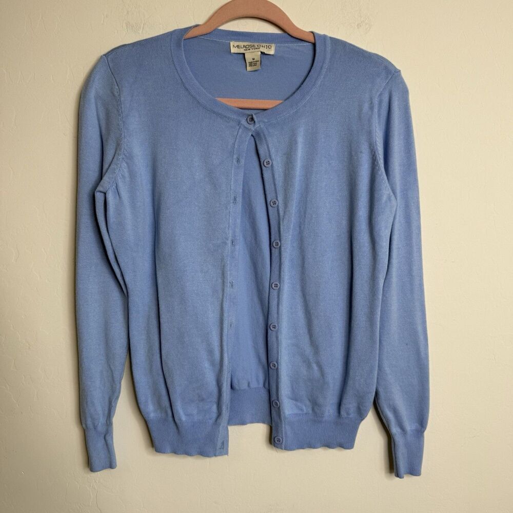 Melrose Chic Size Medium Light Blue Baby Cardigan Old Money Heritage Clueless